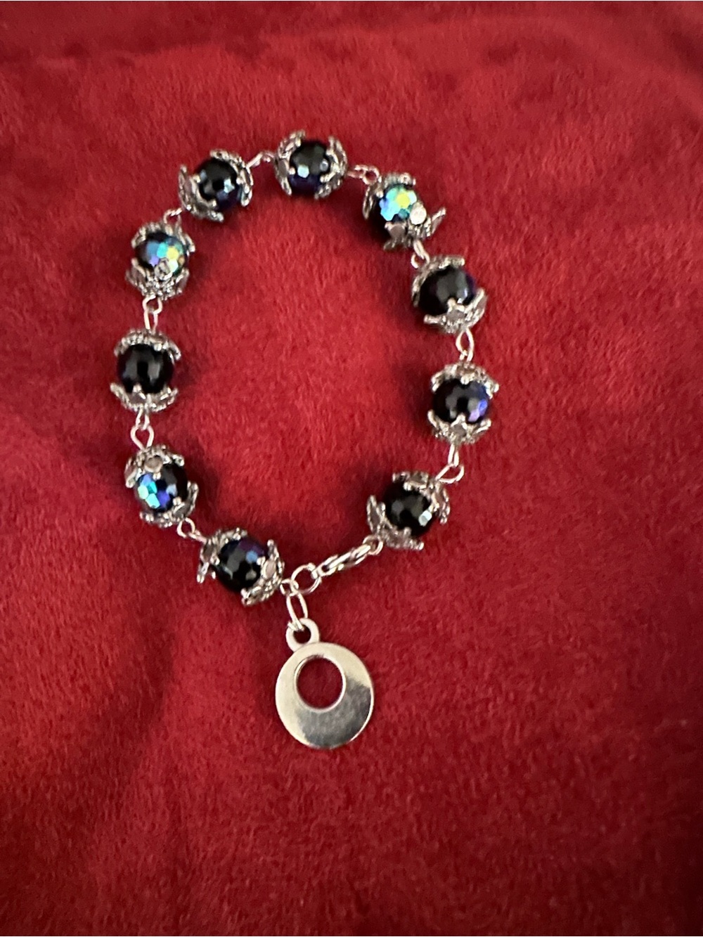 Vintage Gothic Filigree & Black AB Iridescent Crystal Bracelet